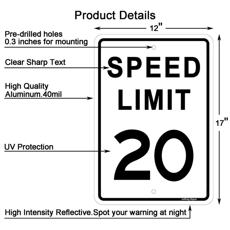 Joffreg Speed Limit 20 MPH Sign,17 x12 Inches,Reflective Aluminum (4 Pack) - Image 2